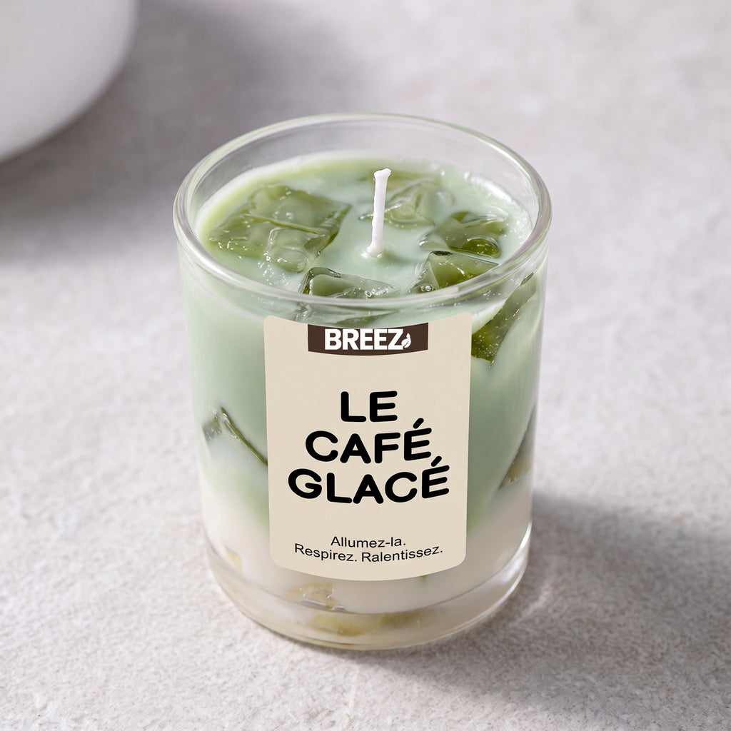 Détail de cire gel Matcha et effet glaçons