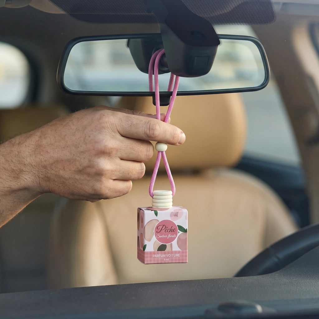 Installation du parfum voiture suspendu Pêche au rétroviseur