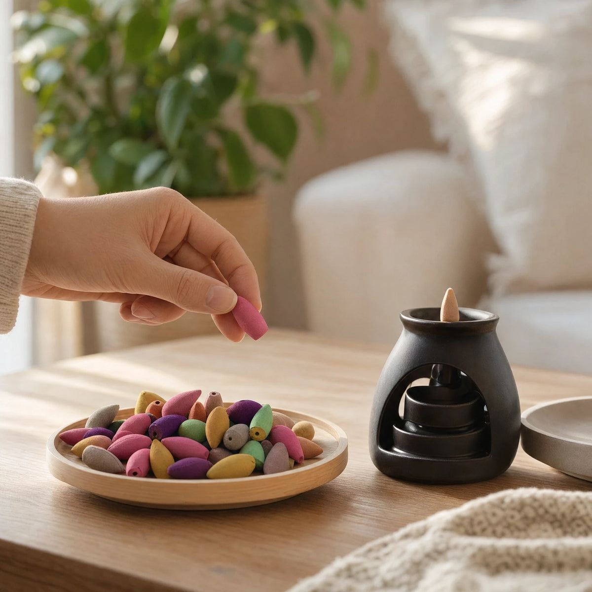 Utilisation de cônes d’encens à reflux dans un intérieur lumineux