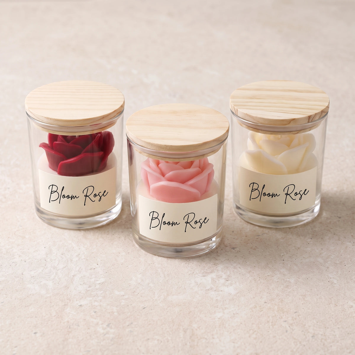 Bougie Rose en verre — 3 coloris