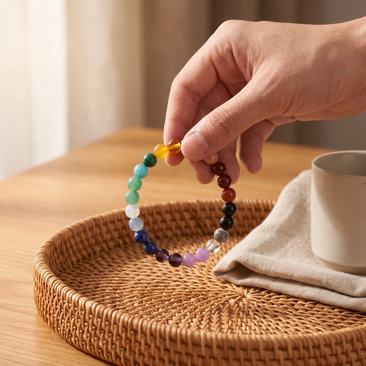 Bracelet élastique en perles naturelles 8 mm – 7 Chakras | Breez