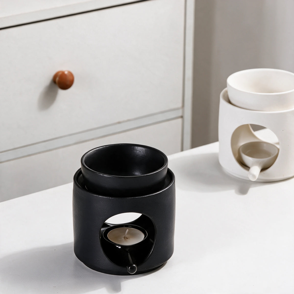 Brûle-parfum céramique 3-en-1 – Noir & Blanc