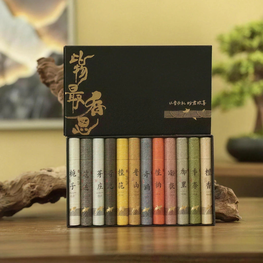 Coffret d’encens chinois noir avec les inscriptions d’origine visibles