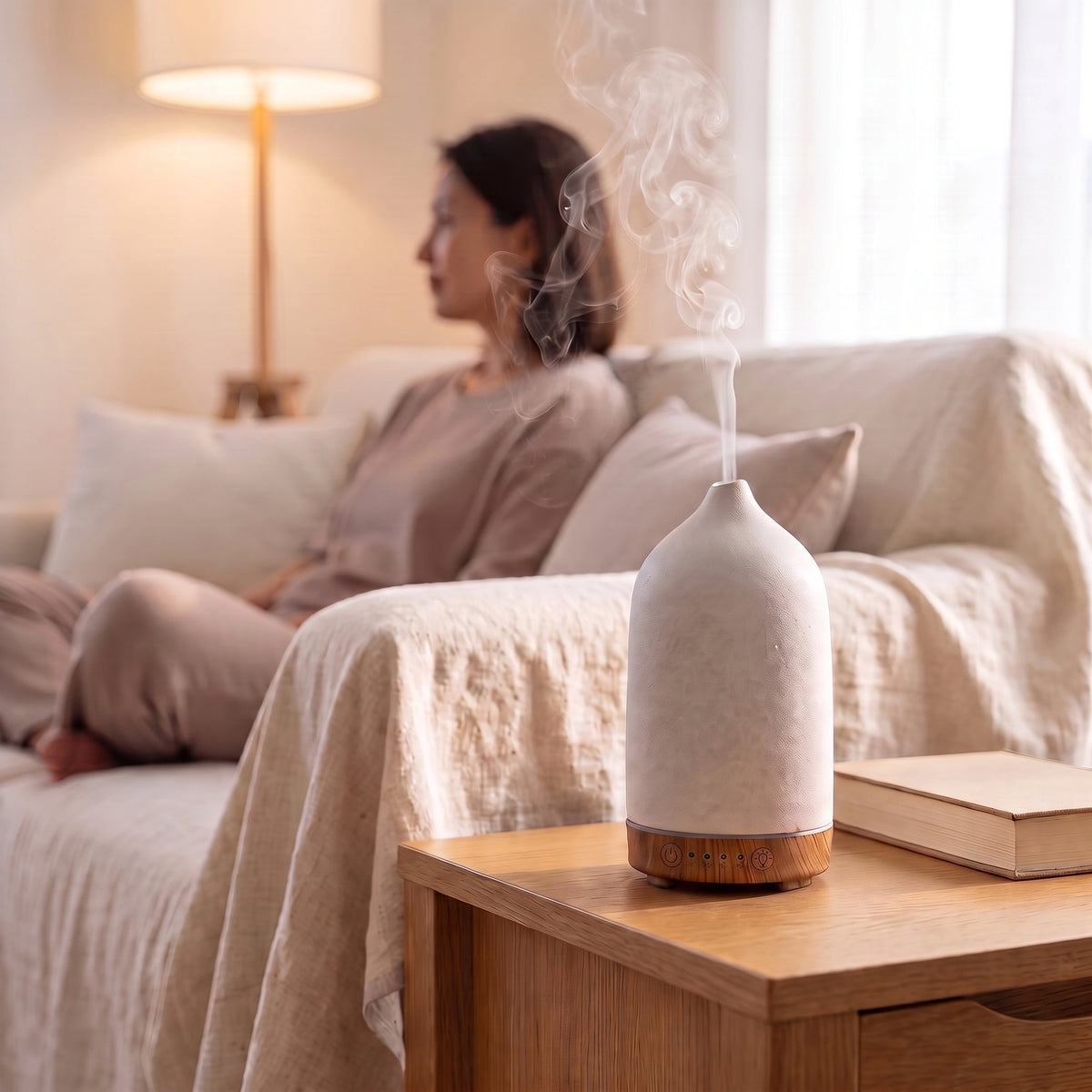 Diffuseur d’arômes ultrasonique en céramique 100 ml – Lumière d’ambiance