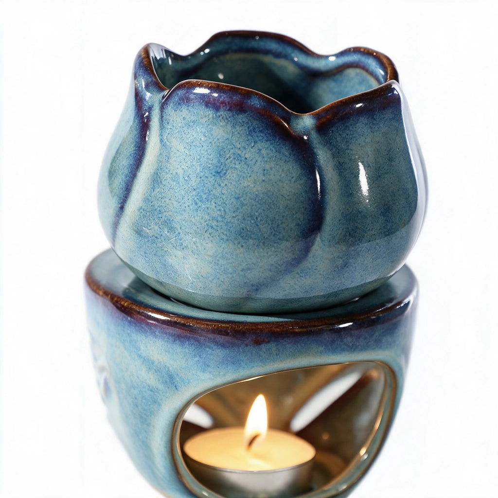 Brûle-parfum céramique Fleur bleue