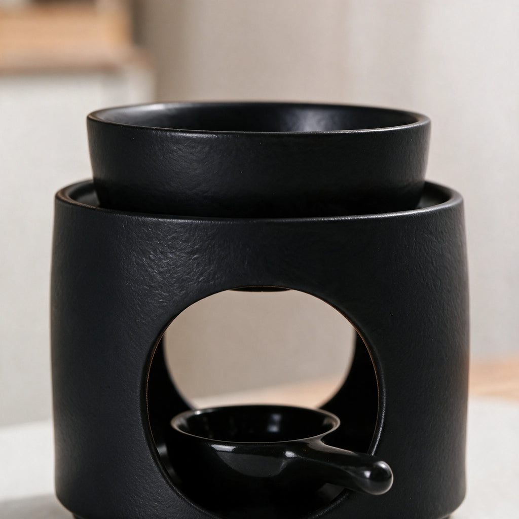 Brûle-parfum céramique 3-en-1 – Noir & Blanc