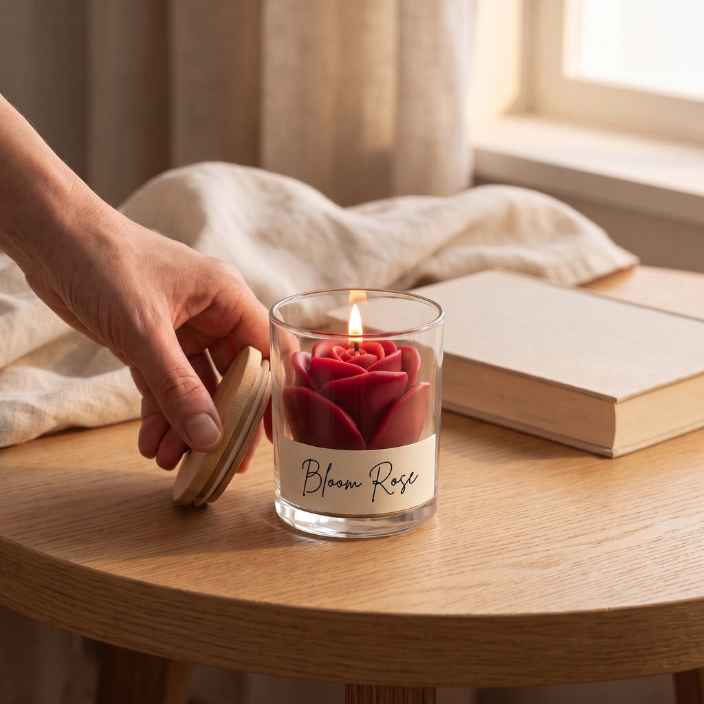 Bougie Rose en verre — 3 coloris