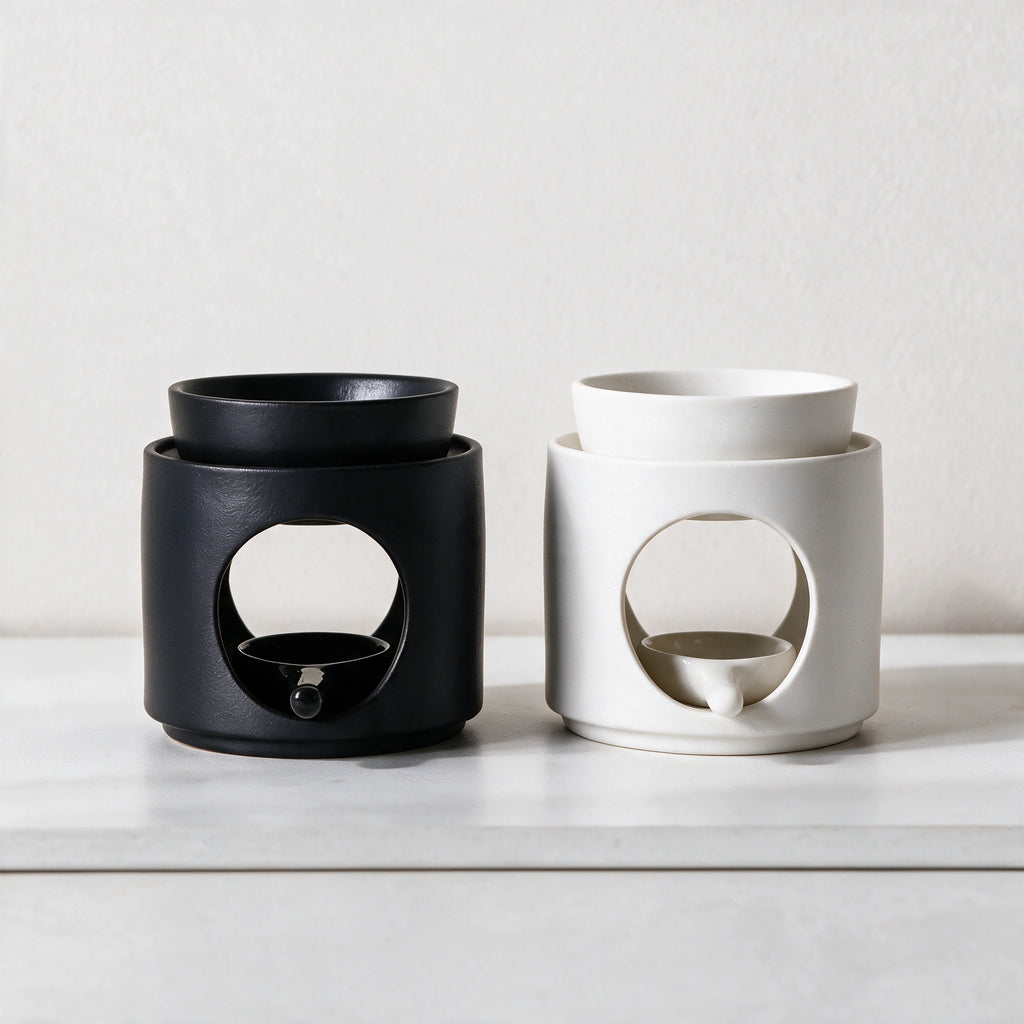 Brûle-parfum céramique 3-en-1 – Noir & Blanc
