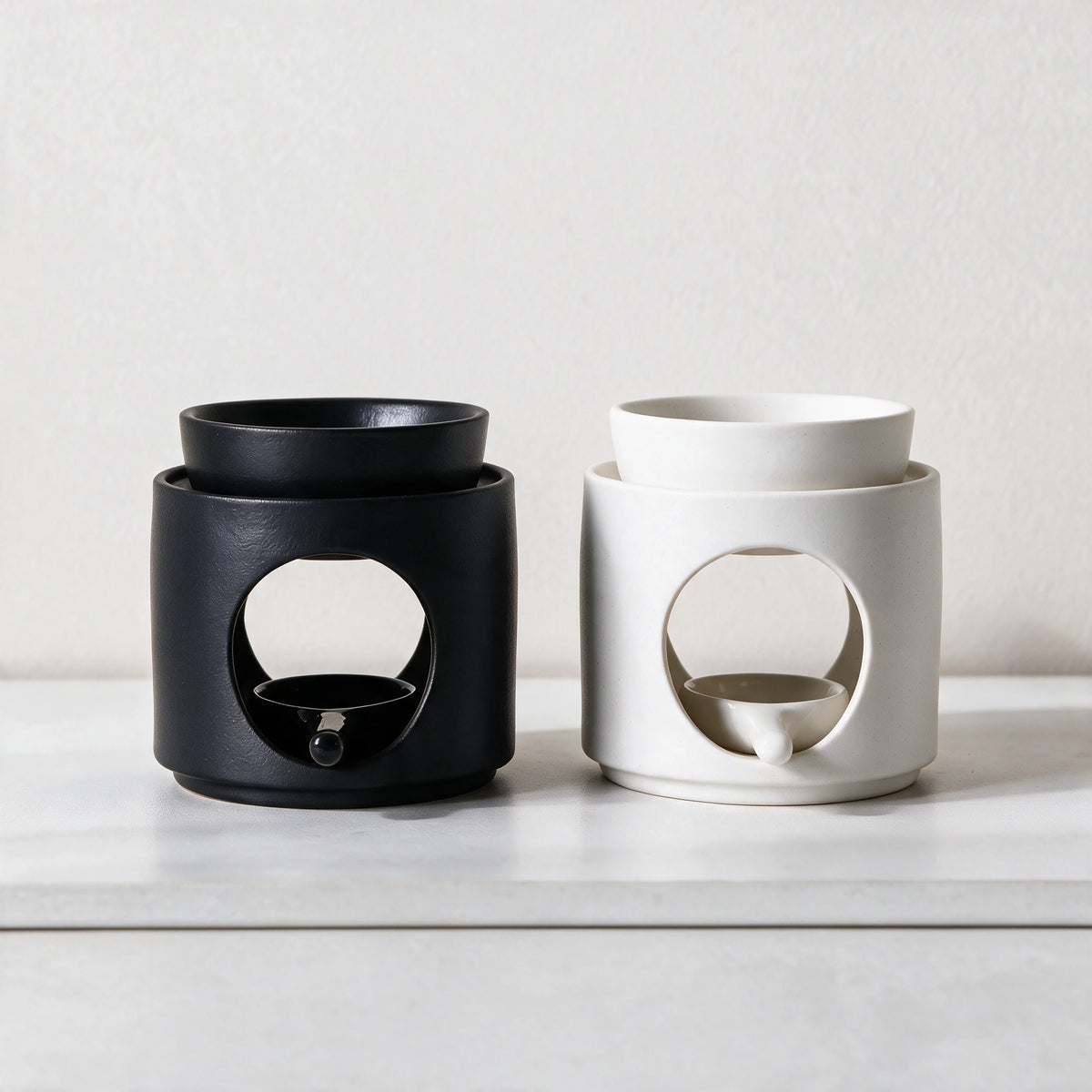 Brûle-parfum céramique 3-en-1 – Noir & Blanc