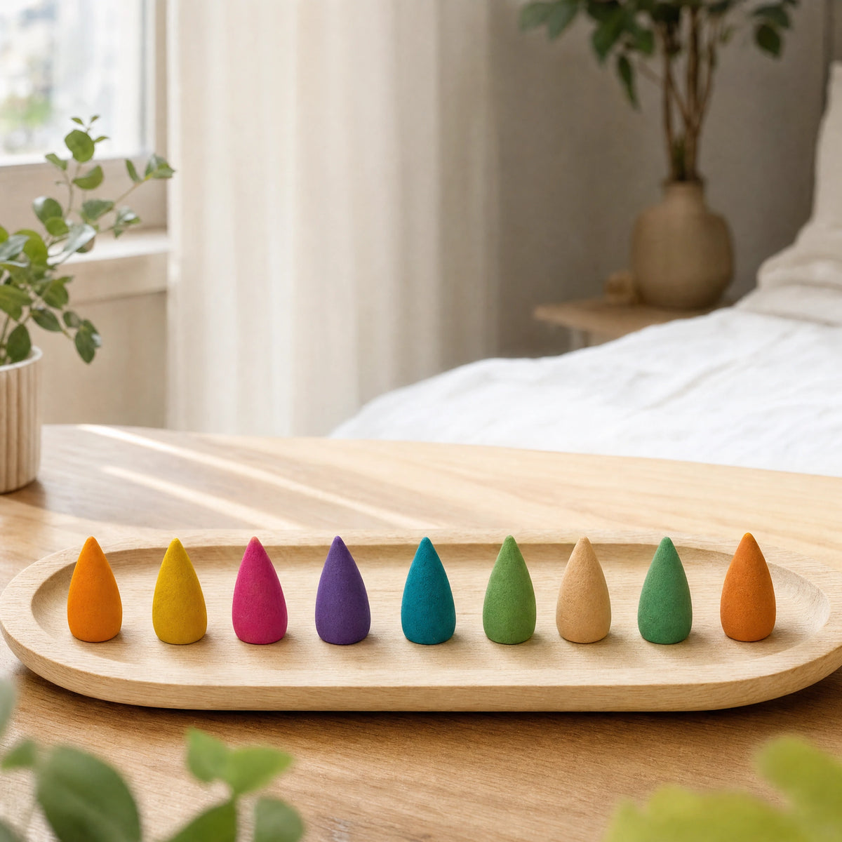 Collection de neuf couleurs de cônes d’encens à reflux