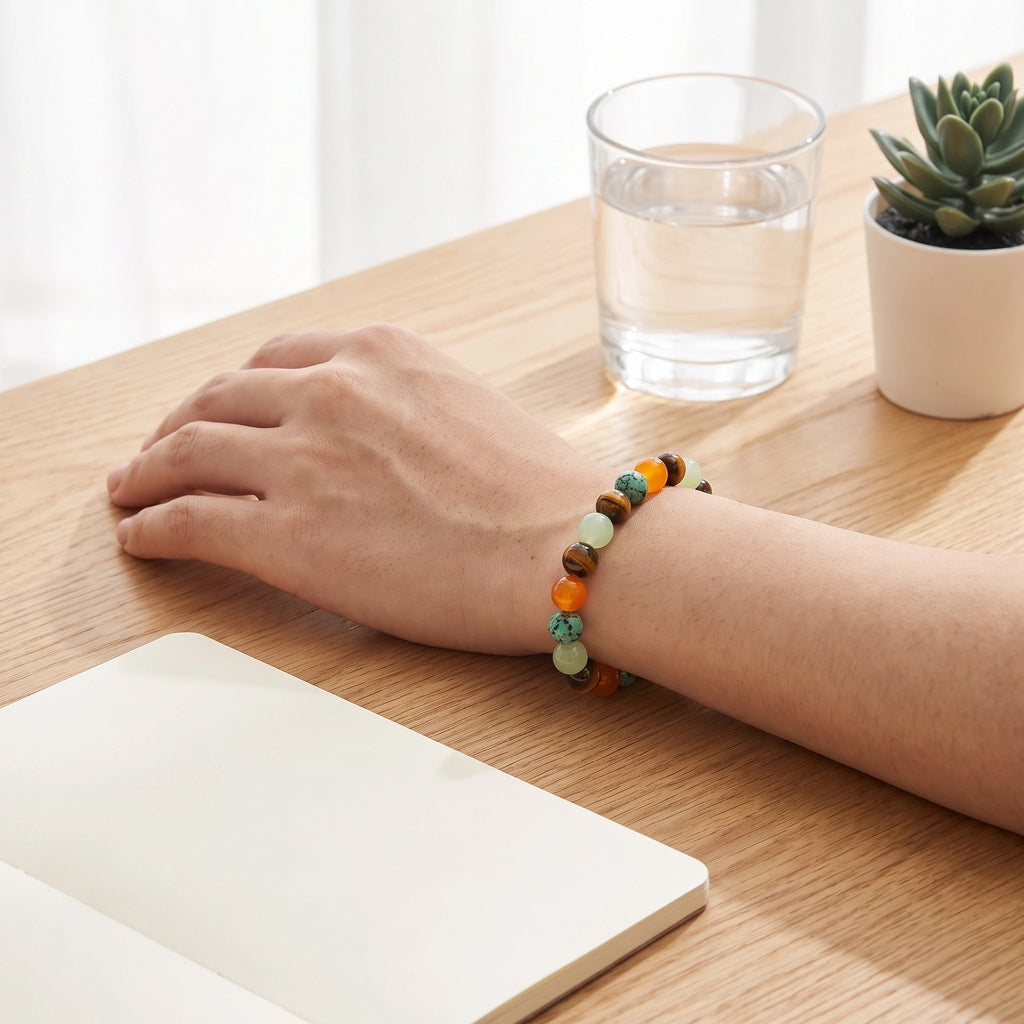 Elastisches Armband aus 8 mm Naturperlen – Anxiety — orange | Breez