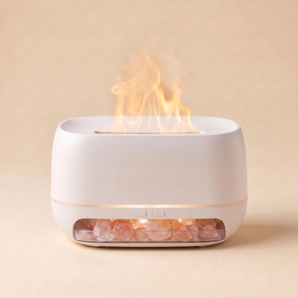 Diffuseur Blanc à effet flamme et cristaux de sel