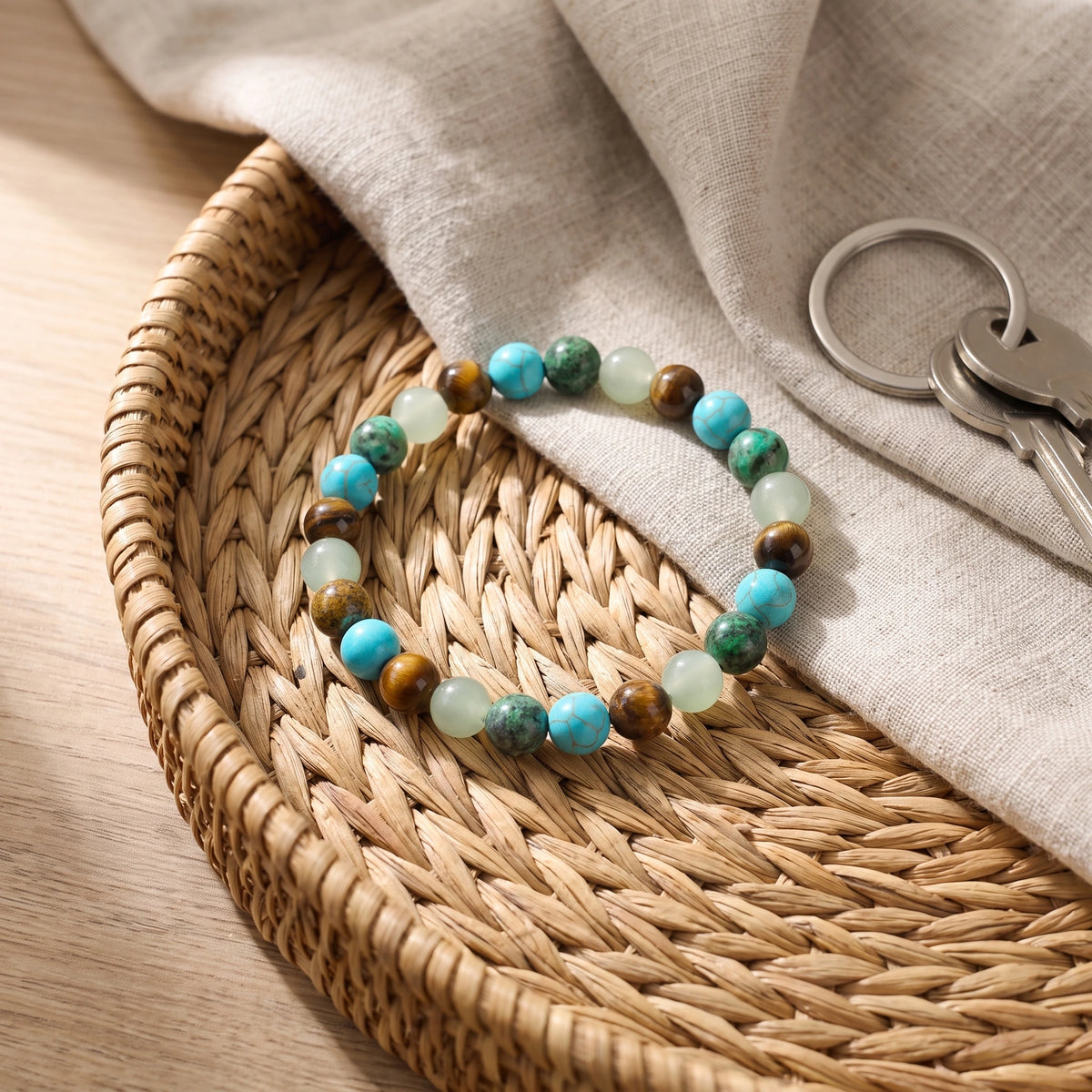 Bracelet élastique en perles naturelles 8 mm – Anxiety — turquoise | Breez