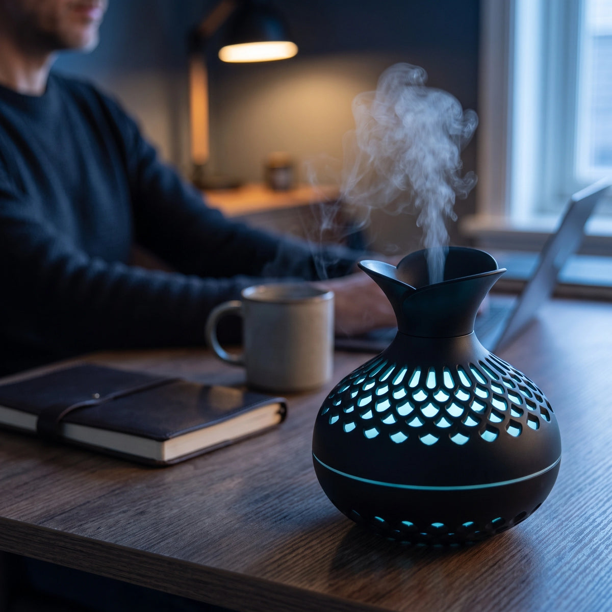 Humidificateur Fleur USB 300 ml à LED – Bois & Noir
