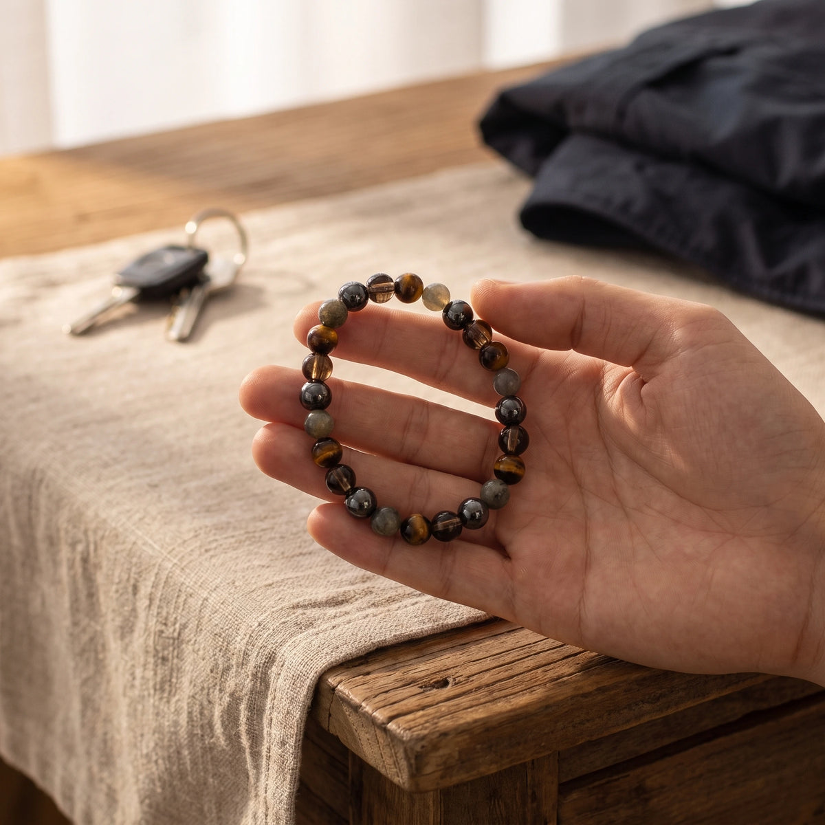 Bracelet élastique en perles naturelles 8 mm – Protection | Breez