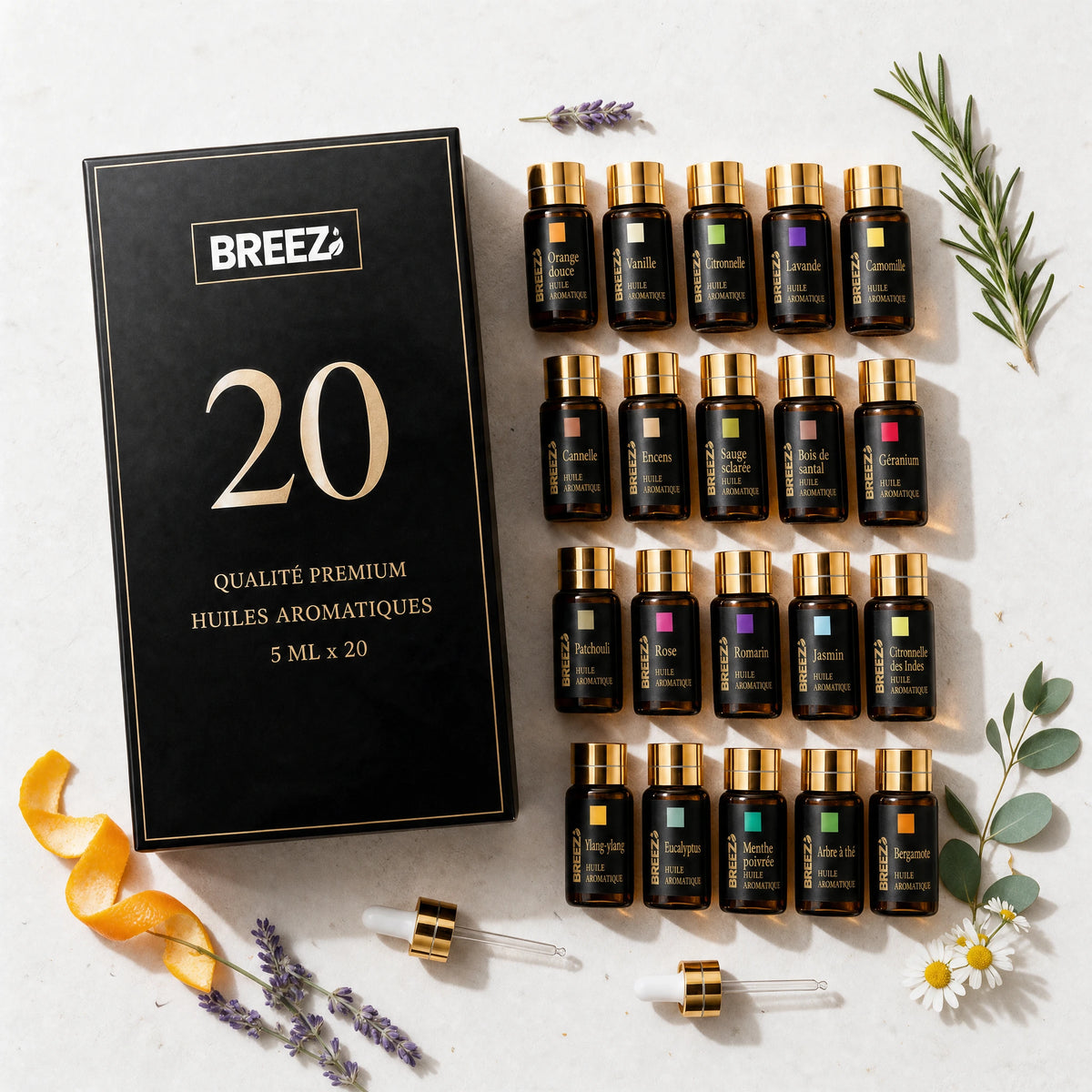 Set mit 20 aromatischen Ölen 5 ml | Breez