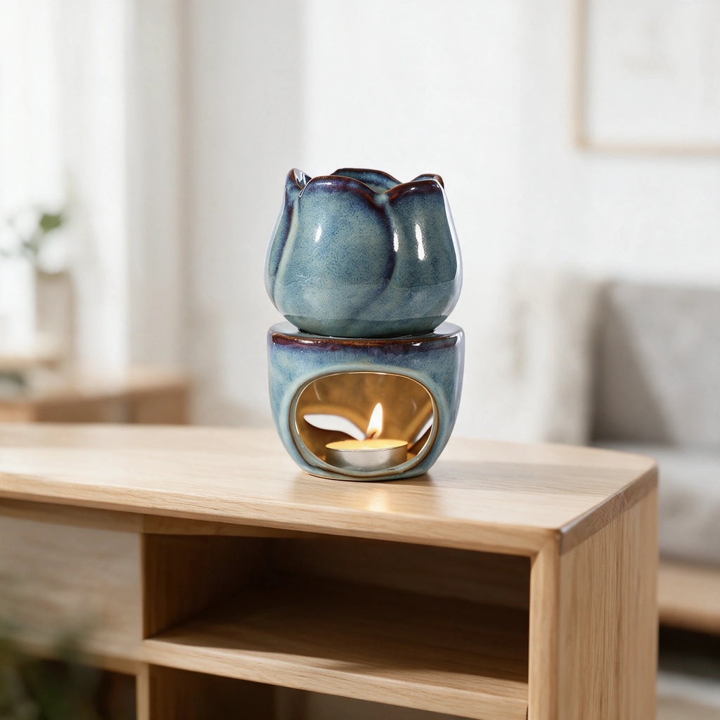 Brûle-parfum céramique Fleur bleue