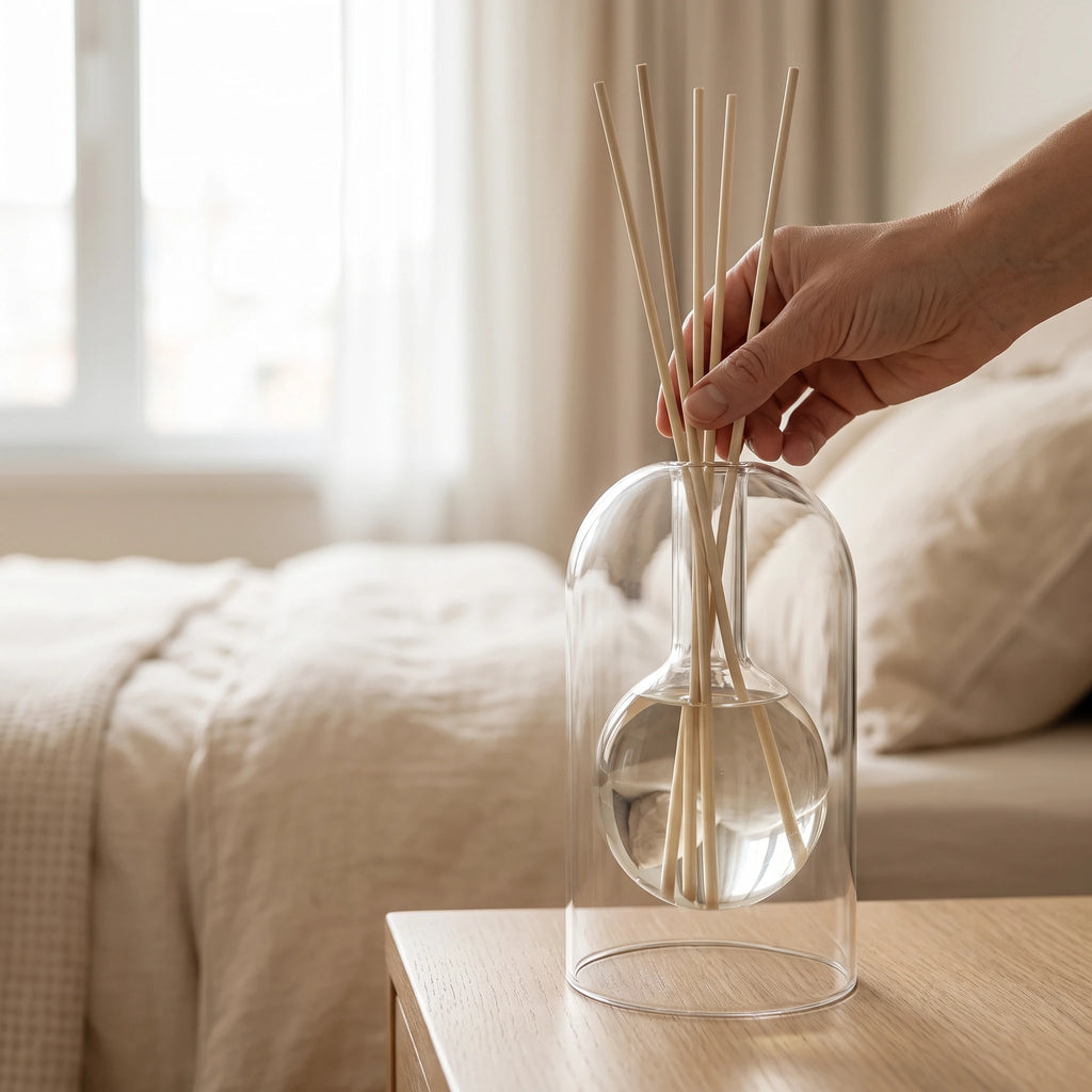 Diffuseur à tiges Sélène en verre transparent, ajustement des tiges