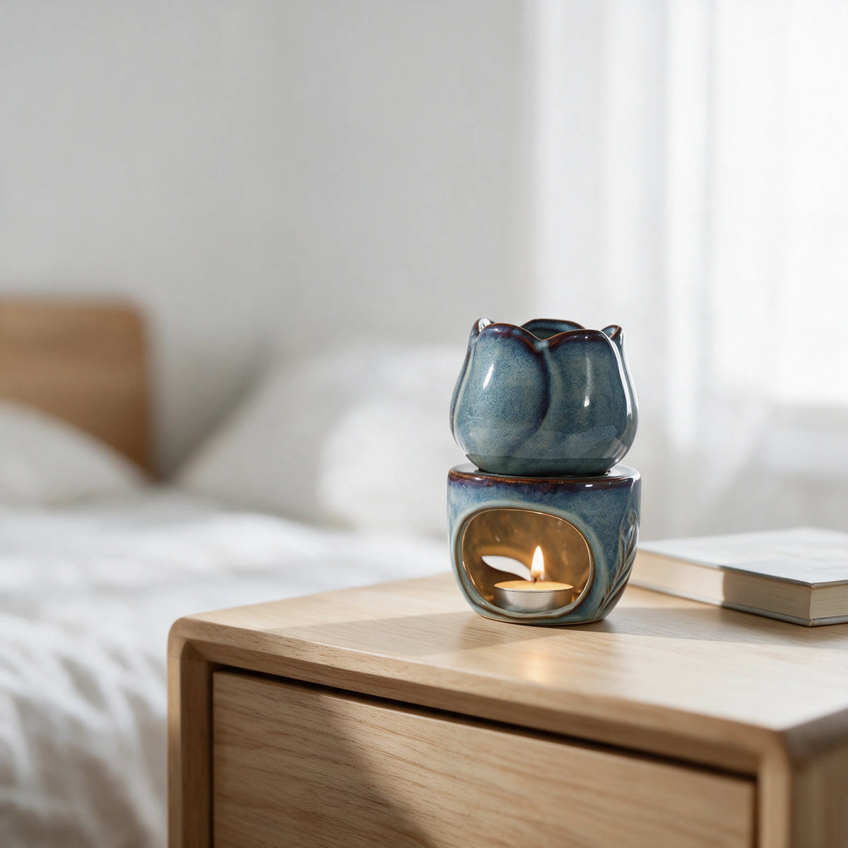 Brûle-parfum céramique Fleur bleue