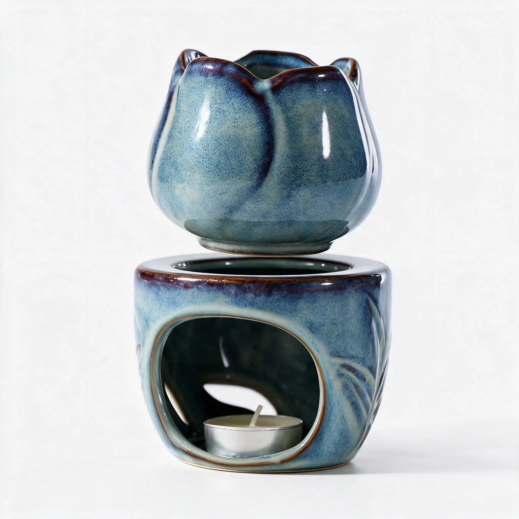 Brûle-parfum céramique Fleur bleue