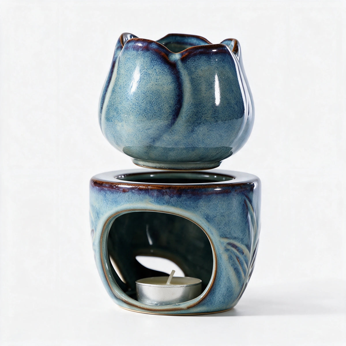 Brûle-parfum céramique Fleur bleue