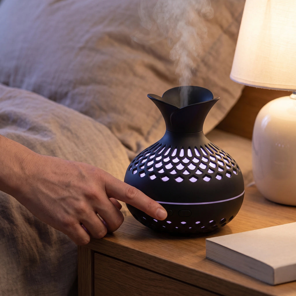 Humidificateur Fleur USB 300 ml à LED – Bois & Noir