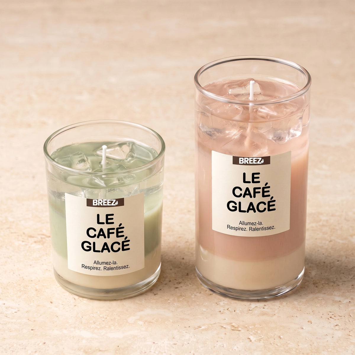 Bougie gel Latte Nuage Matcha et Welcome, deux formats décoratifs