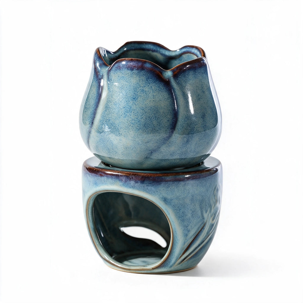 Brûle-parfum céramique Fleur bleue