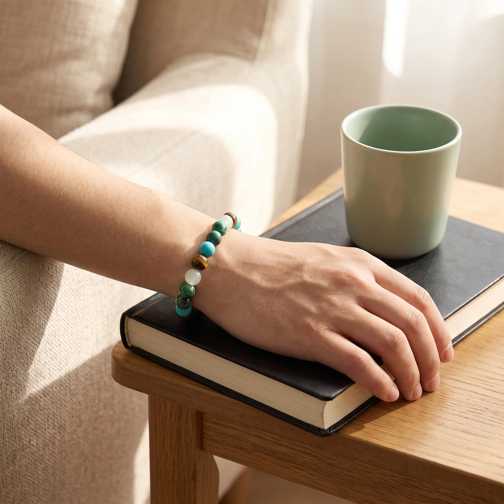 Bracelet élastique en perles naturelles 8 mm – Anxiety — turquoise | Breez
