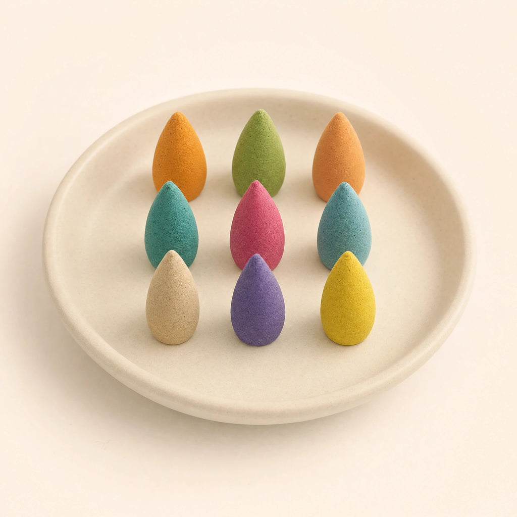 Cônes d’encens à reflux colorés, mélange de neuf arômes