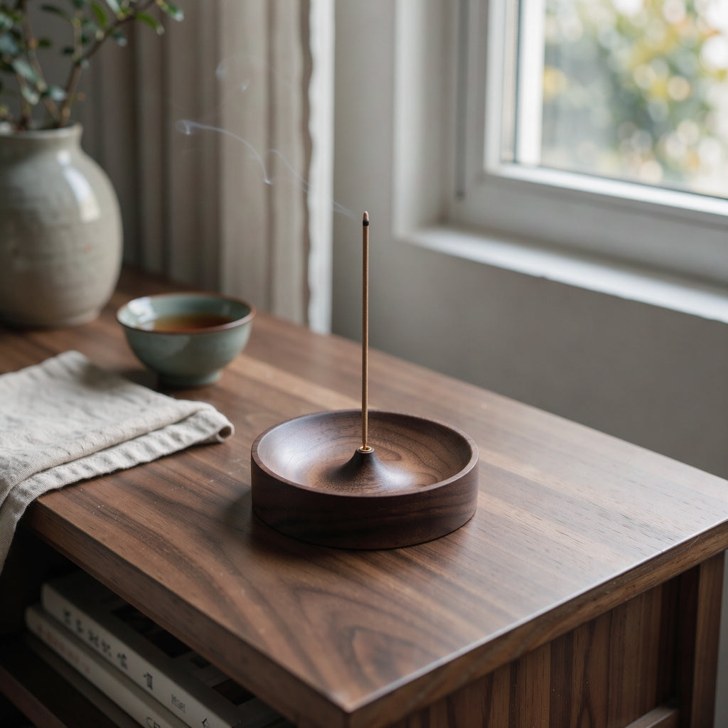 Porte-encens rond en bois