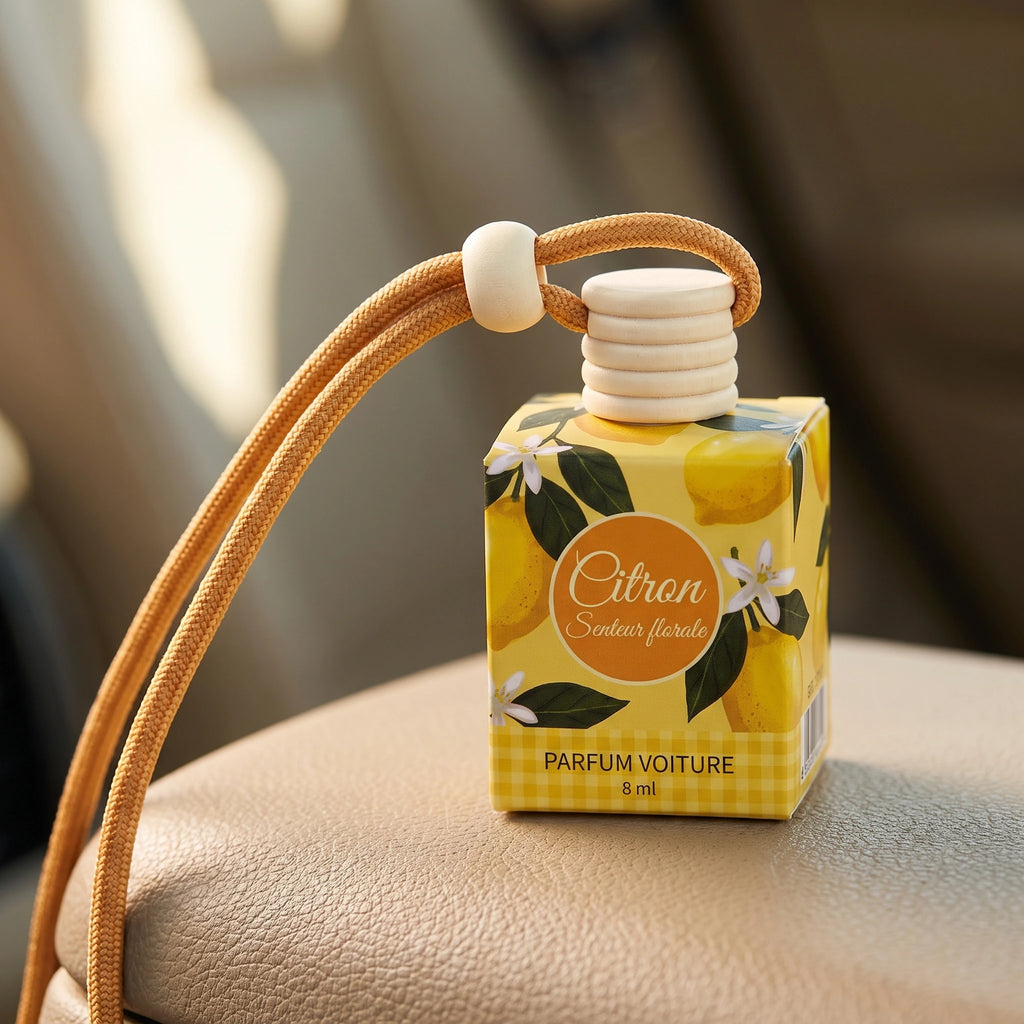 Détail du parfum voiture Citron et de sa cordelette